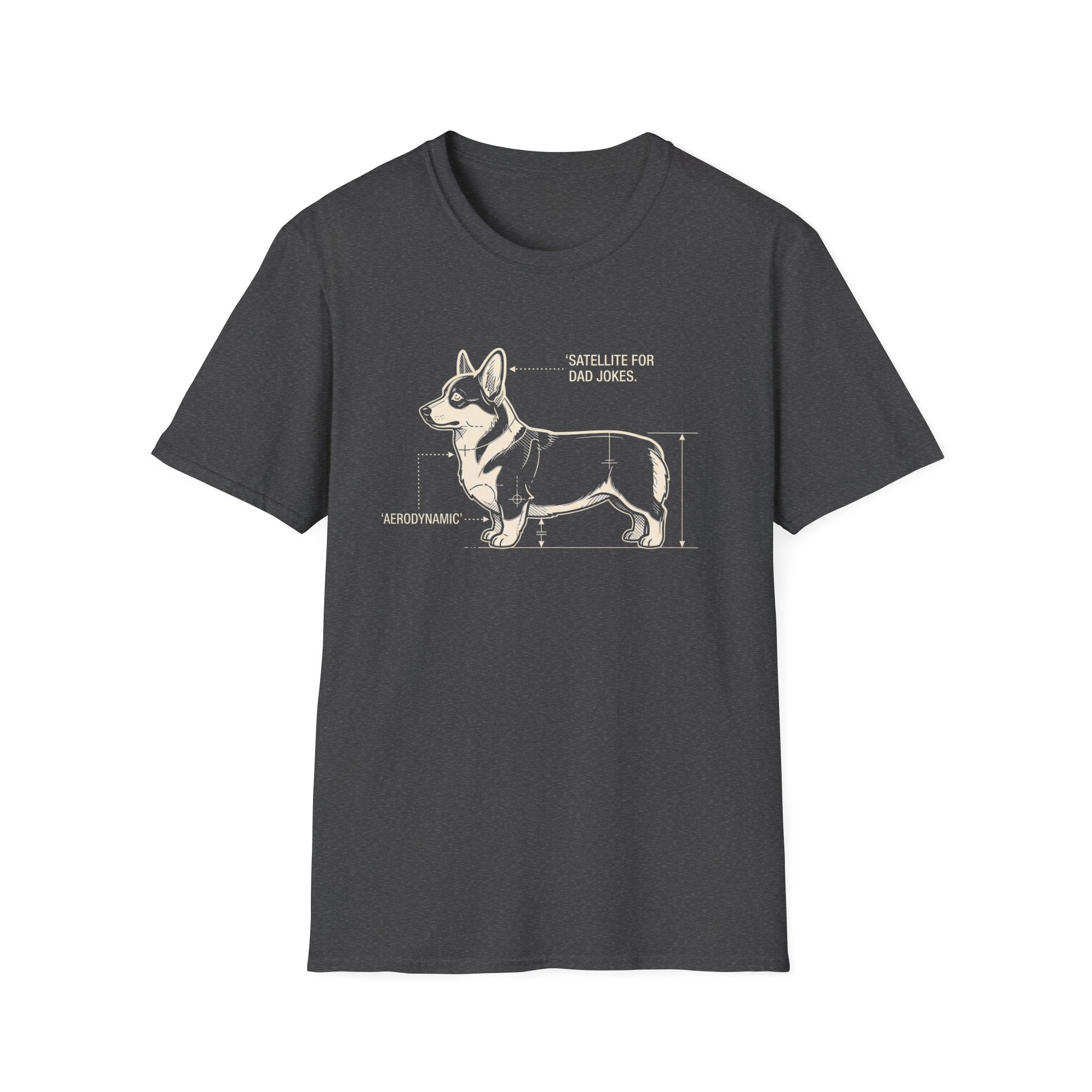 Corgi Blueprint T-Shirt — "Satellite for Dad Jokes" Funny Dog Anatomy Tee
