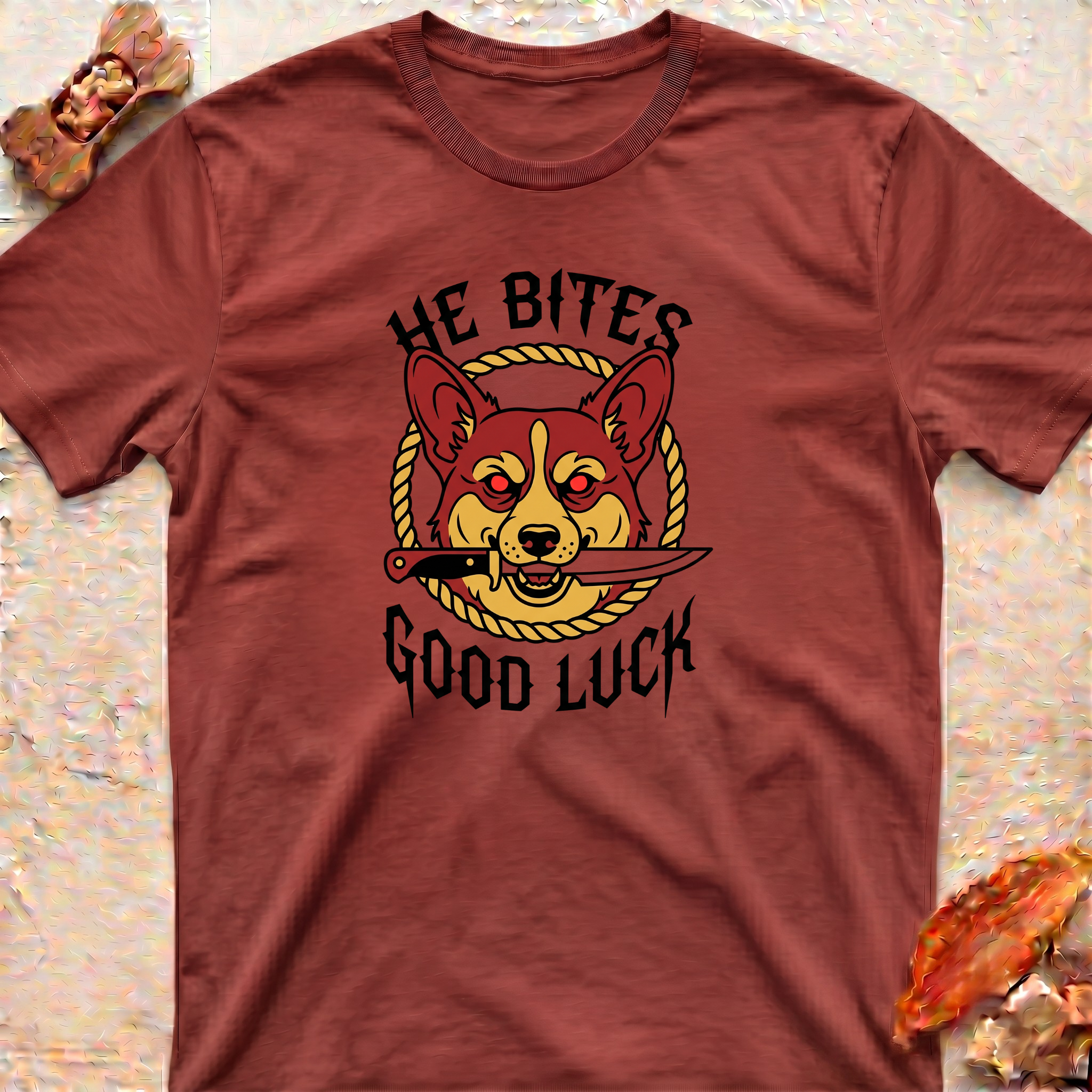 Corgi T-Shirt - He Bites, Good Luck