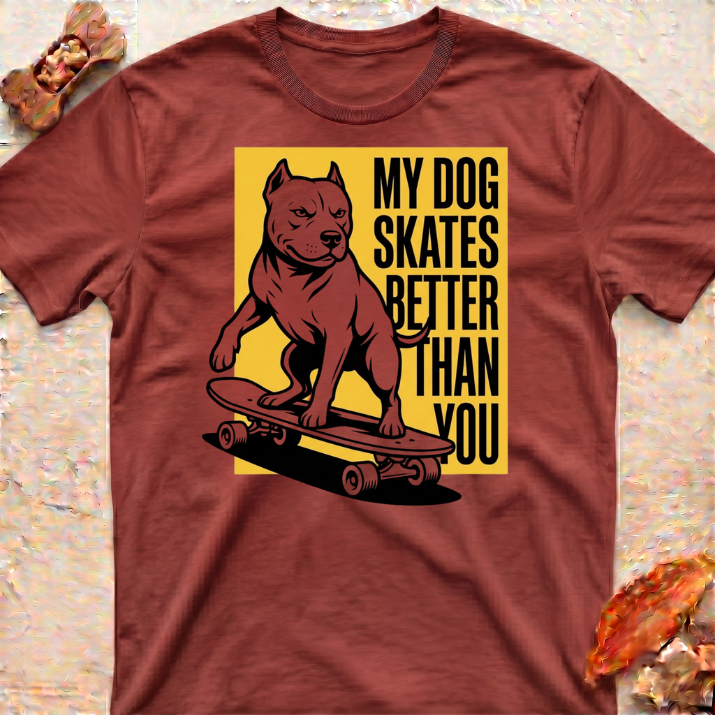 Smiling Skating Pitbull T-Shirt