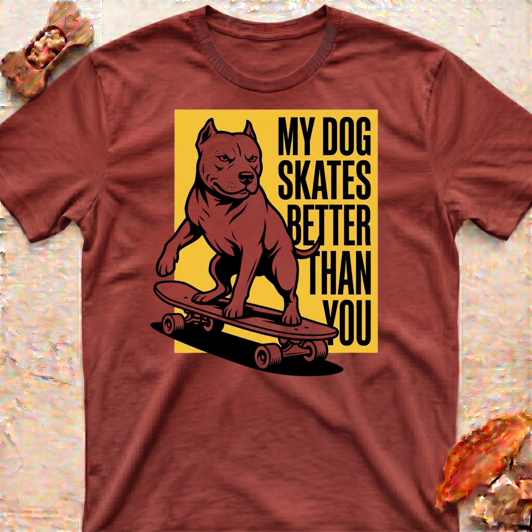 Smiling Skating Pitbull T-Shirt
