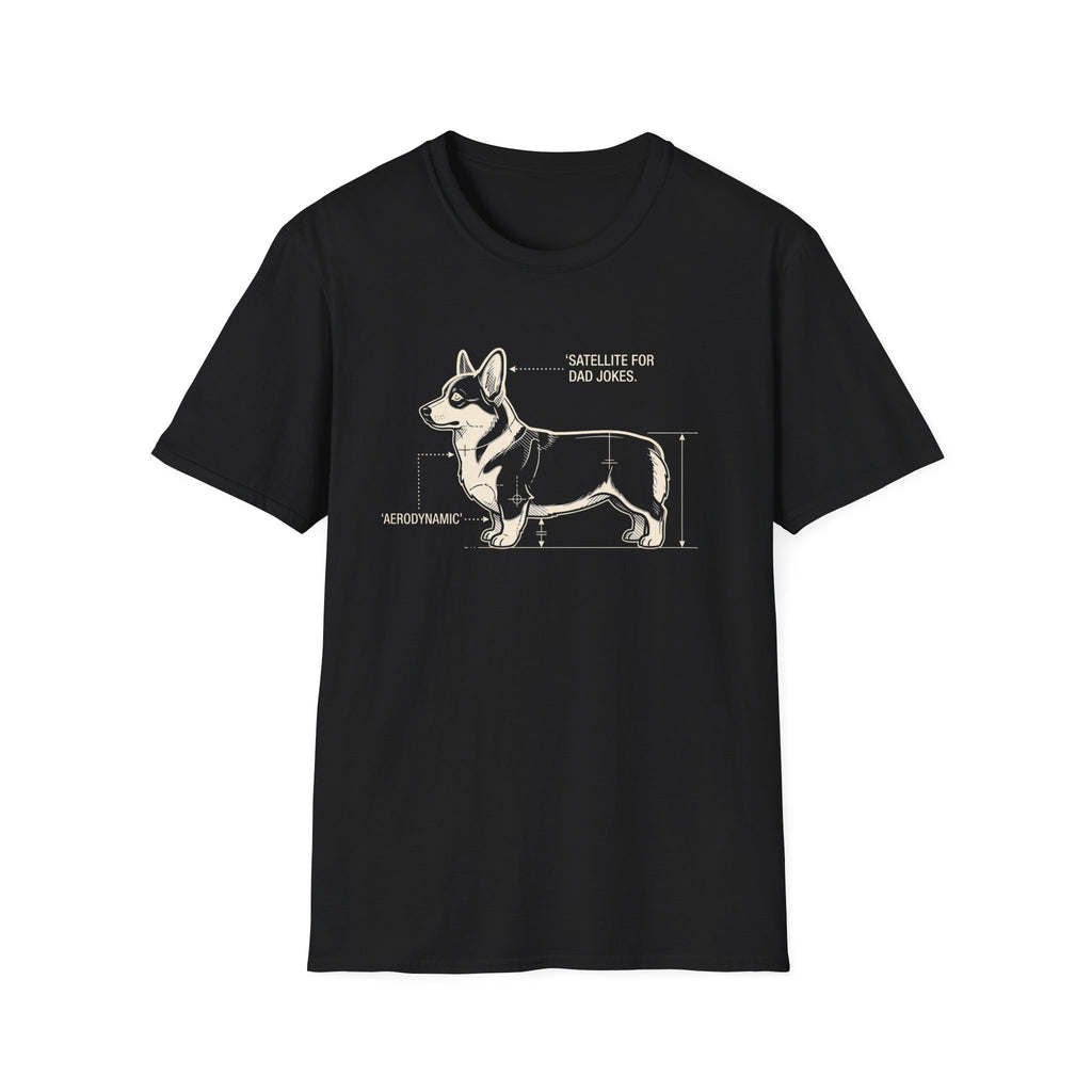 Corgi Blueprint T-Shirt — "Satellite for Dad Jokes" Funny Dog Anatomy Tee