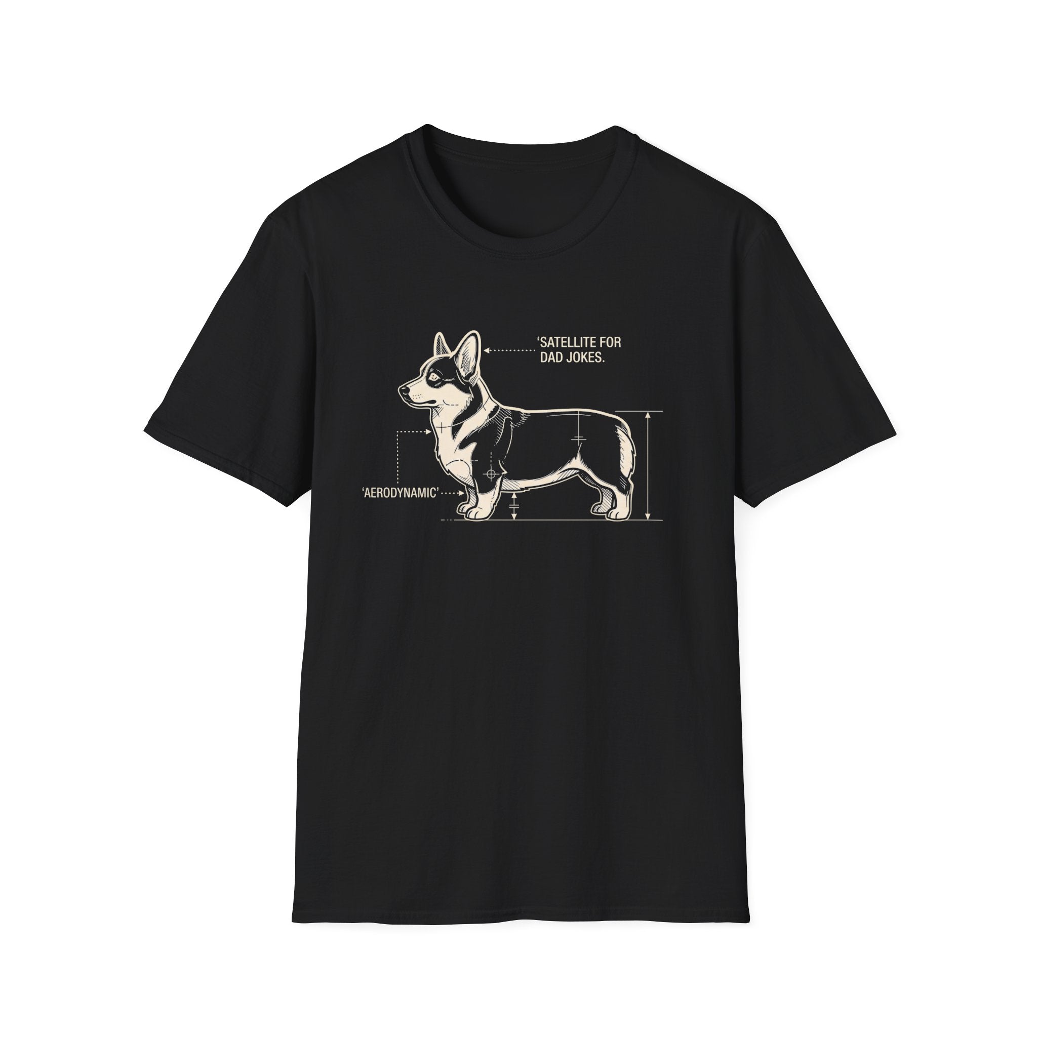 Corgi Blueprint T-Shirt — "Satellite for Dad Jokes" Funny Dog Anatomy Tee
