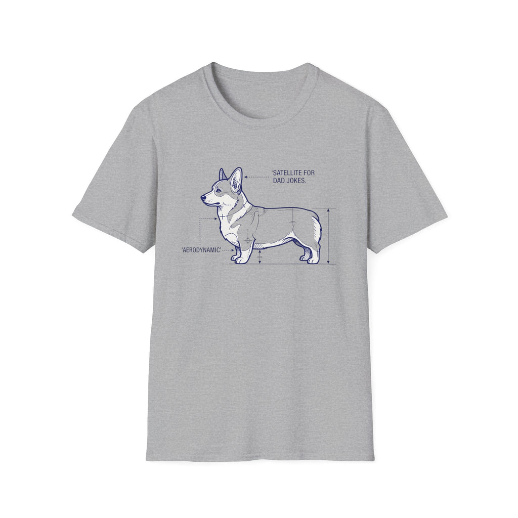 Corgi Blueprint Tee — "SatelLite from Dad Jones" Diagram T-Shirt
