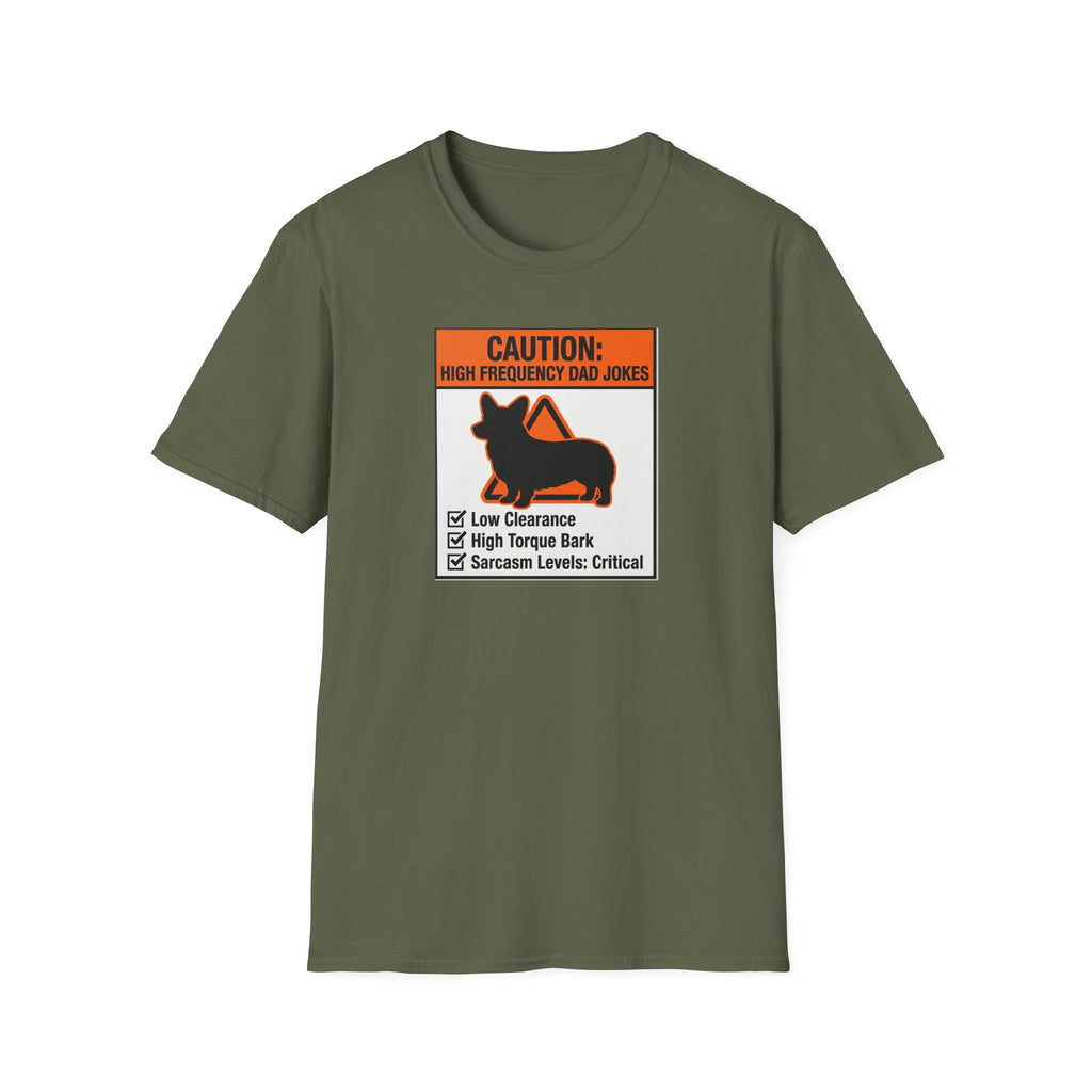 Dad Warning T-Shirt — "Caution: High Frequency Dad Jokes" Humorous Father's Day Tee