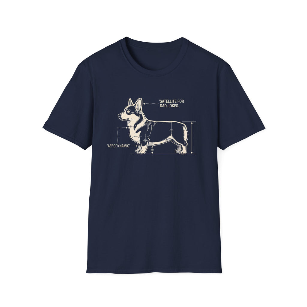 Corgi Blueprint T-Shirt — "Satellite for Dad Jokes" Funny Dog Anatomy Tee