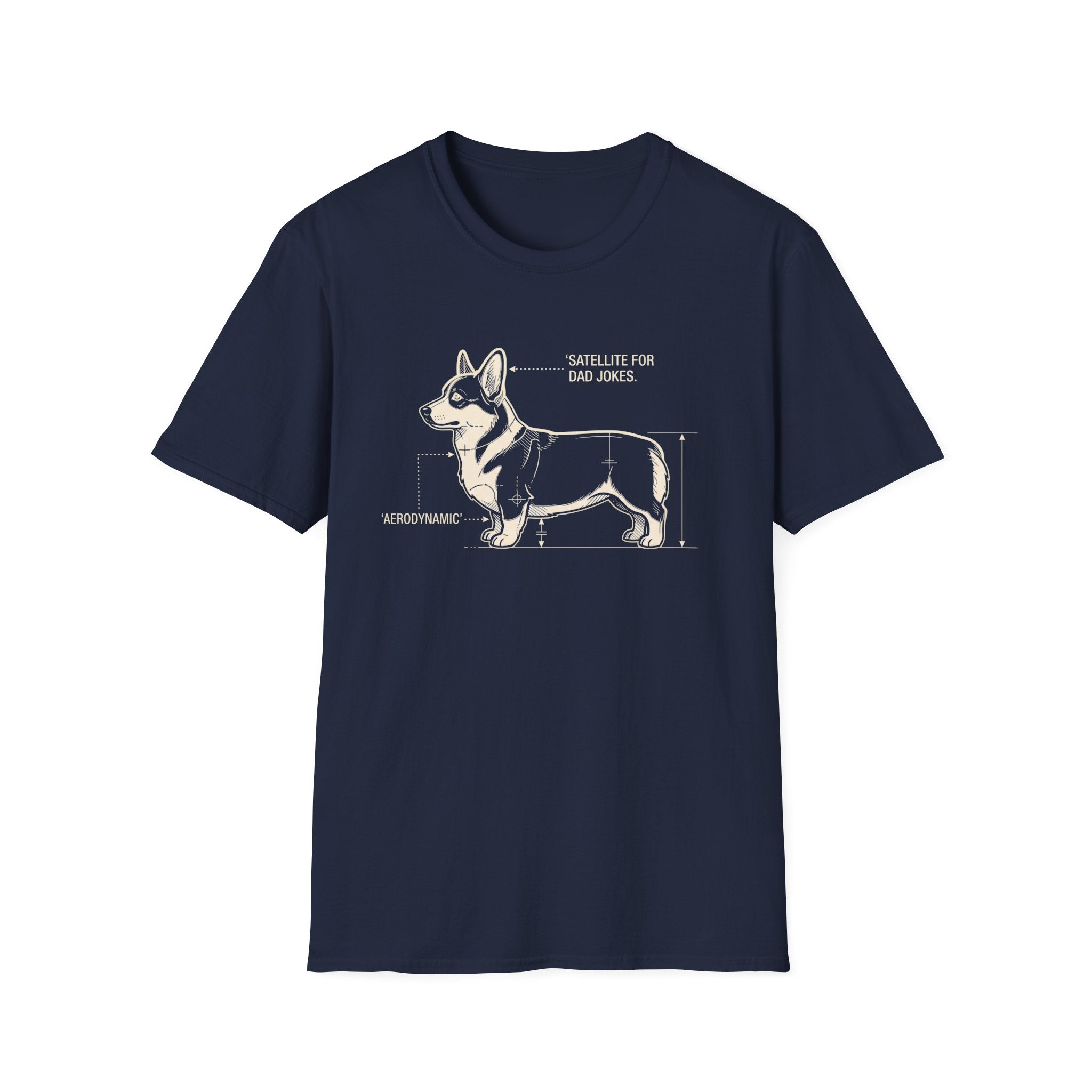 Corgi Blueprint T-Shirt — "Satellite for Dad Jokes" Funny Dog Anatomy Tee