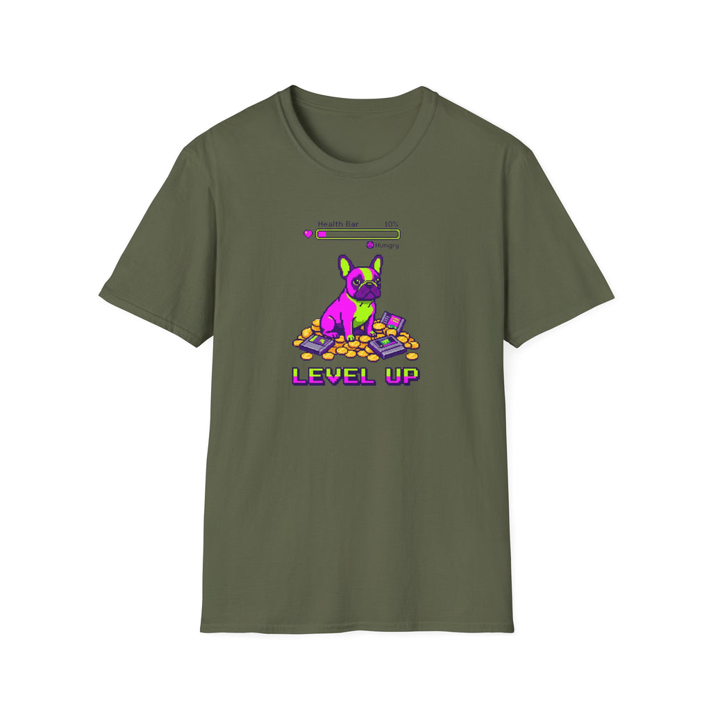 Level Up Frenchie T-Shirt — Gaming Bulldog Graphic Tee