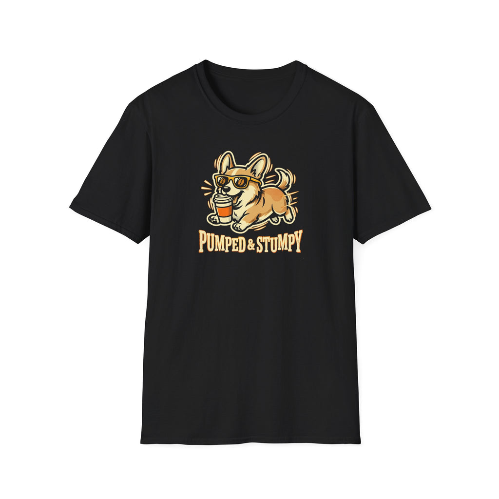Corgi Coffee Tee — "Pumped & Stumpy" Cute Dog Graphic T-Shirt