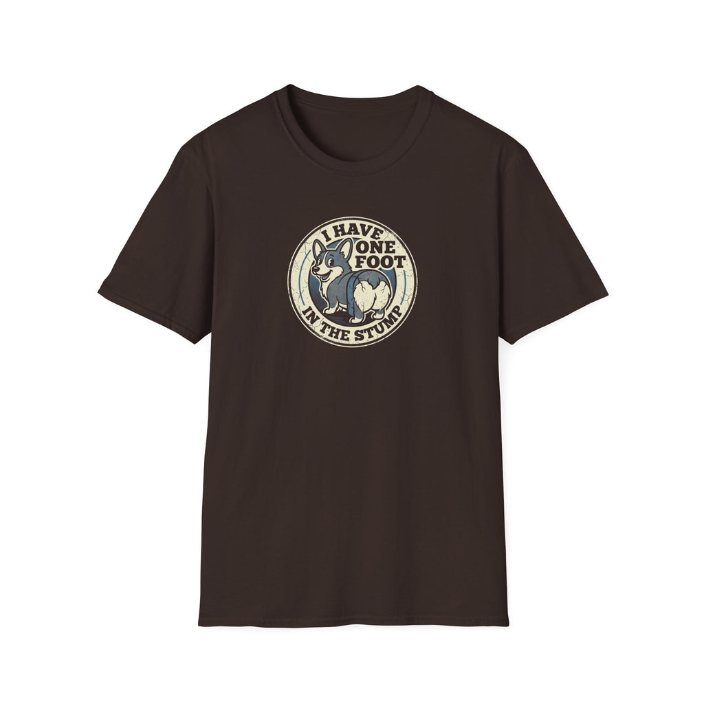 T-Shirt — “I Have One Foot in the Stump” Vintage Corgi Graphic Tee