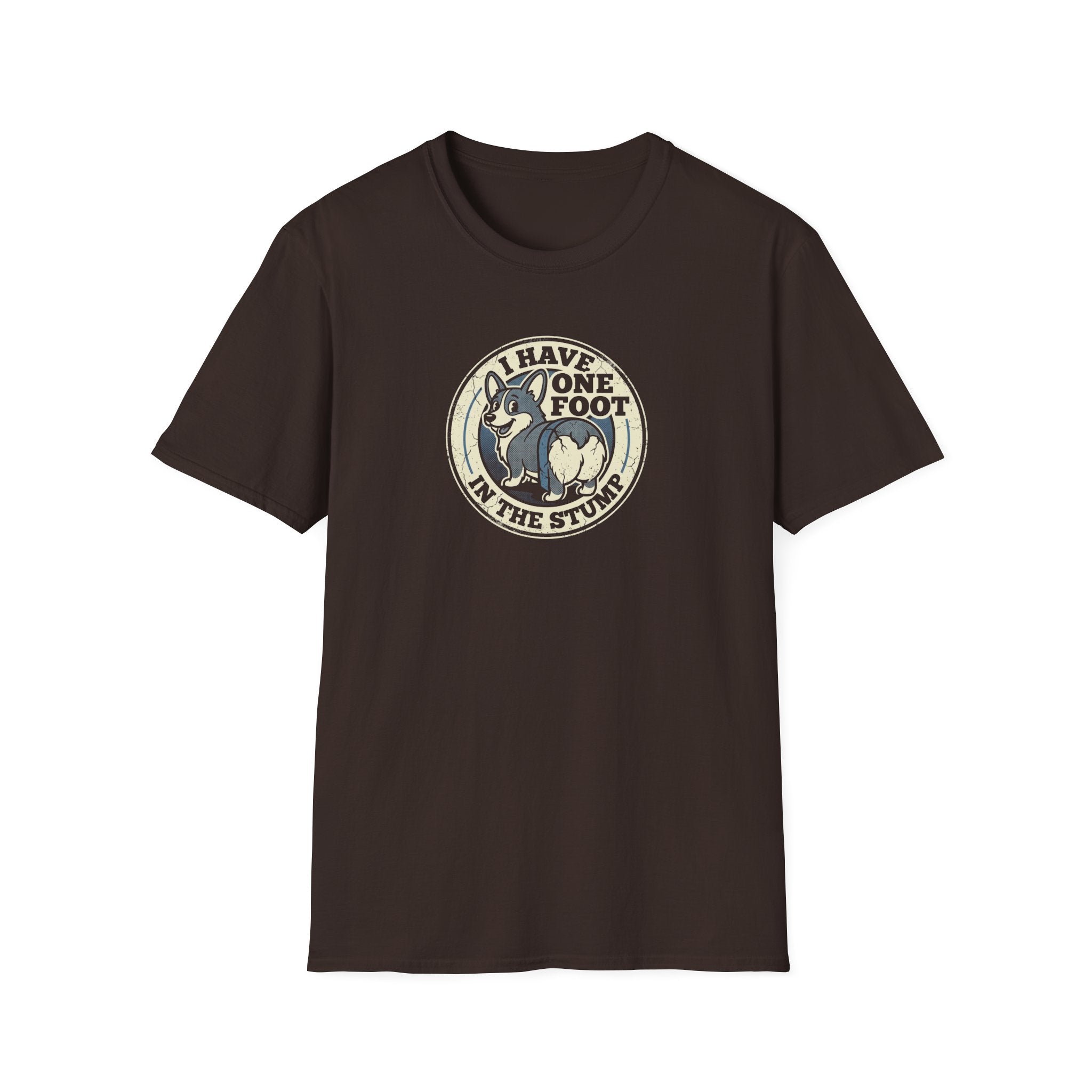 T-Shirt — “I Have One Foot in the Stump” Vintage Corgi Graphic Tee