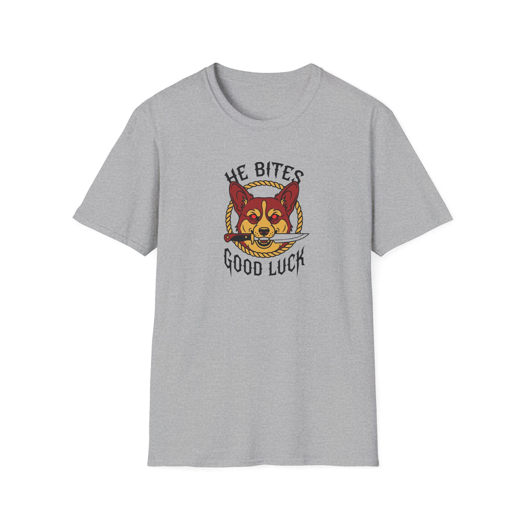 Corgi 'He Bites, Good Luck' Graphic T-Shirt