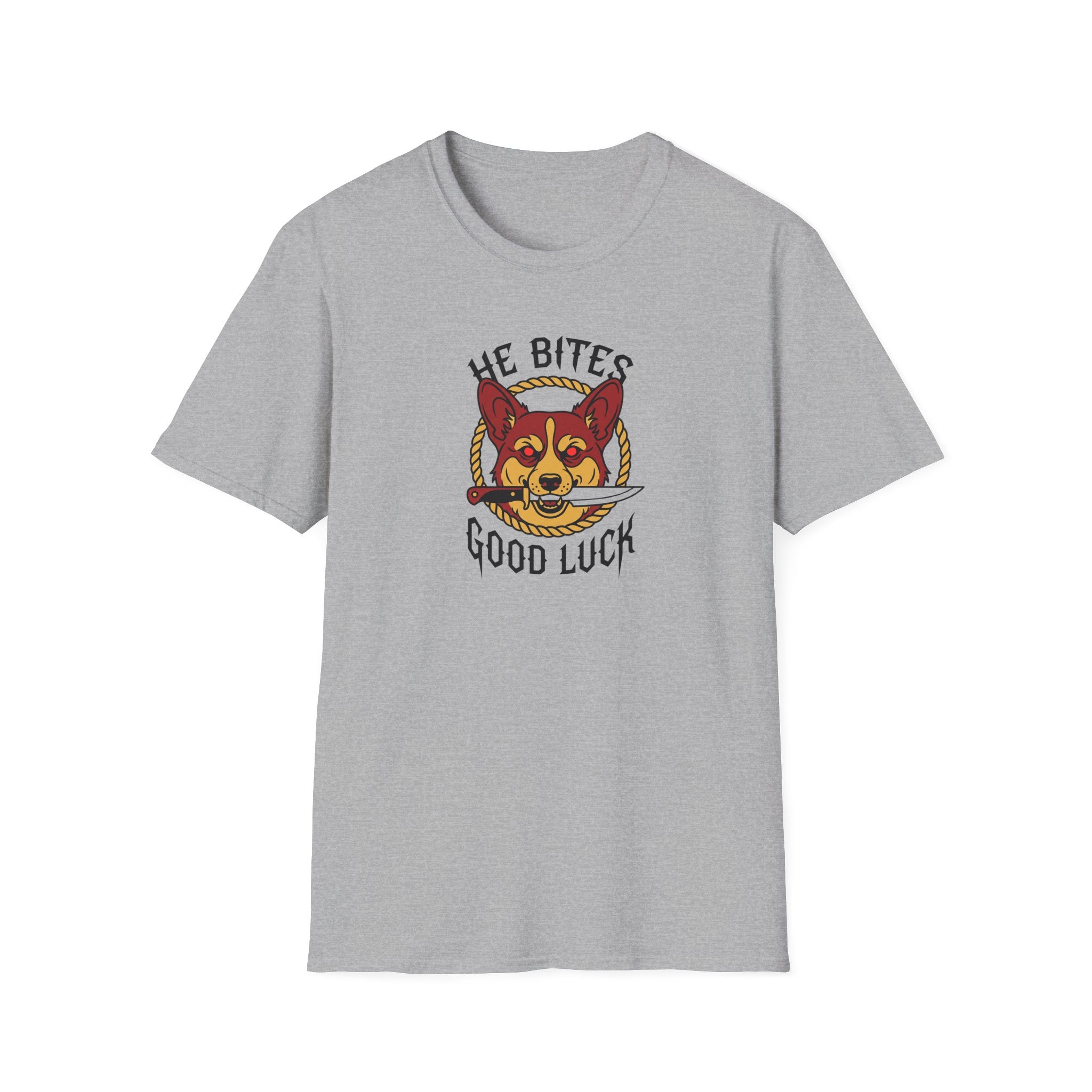 Corgi 'He Bites, Good Luck' Graphic T-Shirt