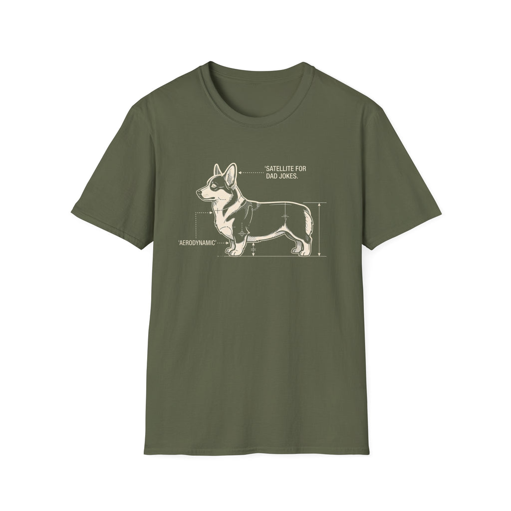 Corgi Blueprint T-Shirt — "Satellite for Dad Jokes" Funny Dog Anatomy Tee