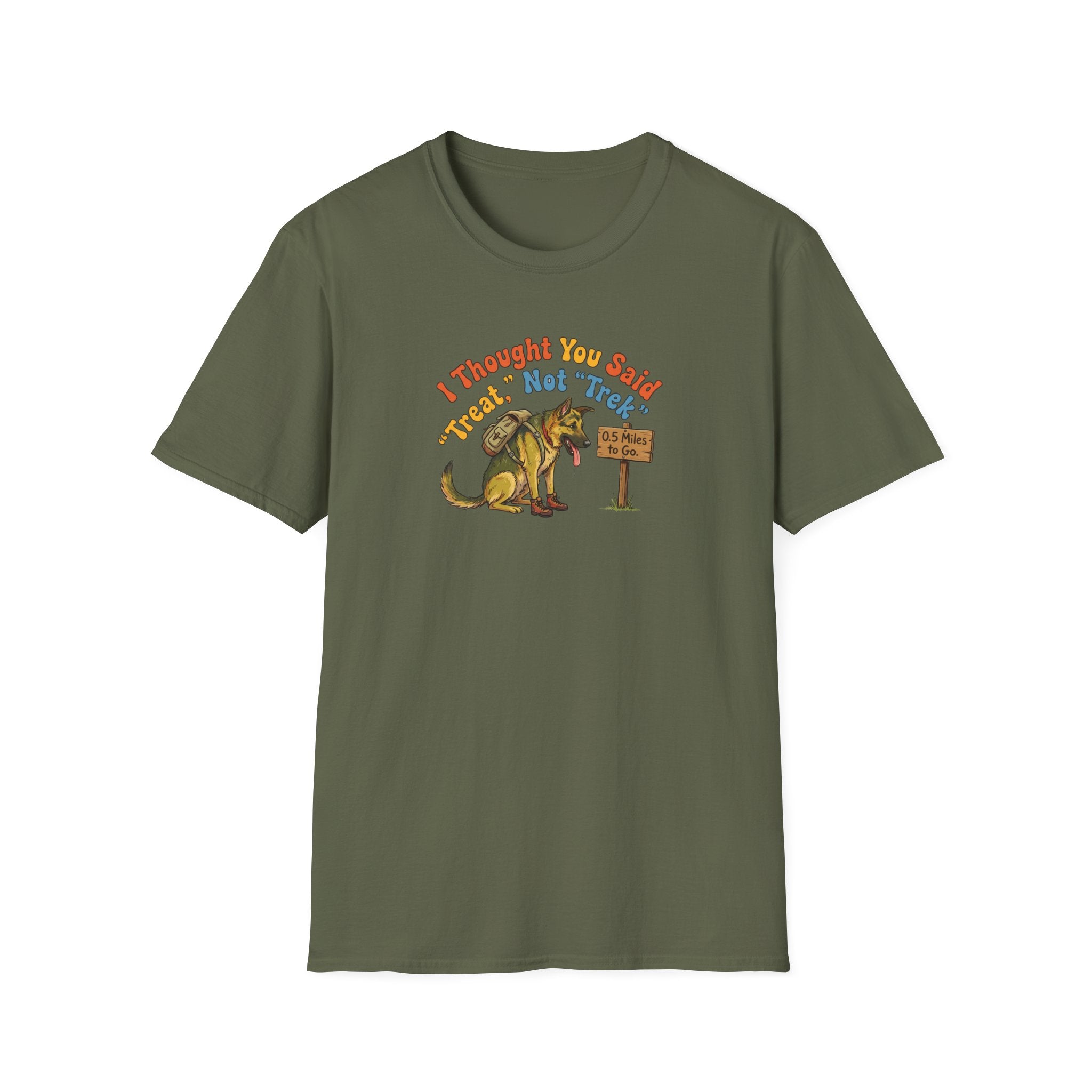 German Shepherd T‑Shirt – "I Thought You Said Treat, Not Trek" Vintage-style German Shepherd Tee