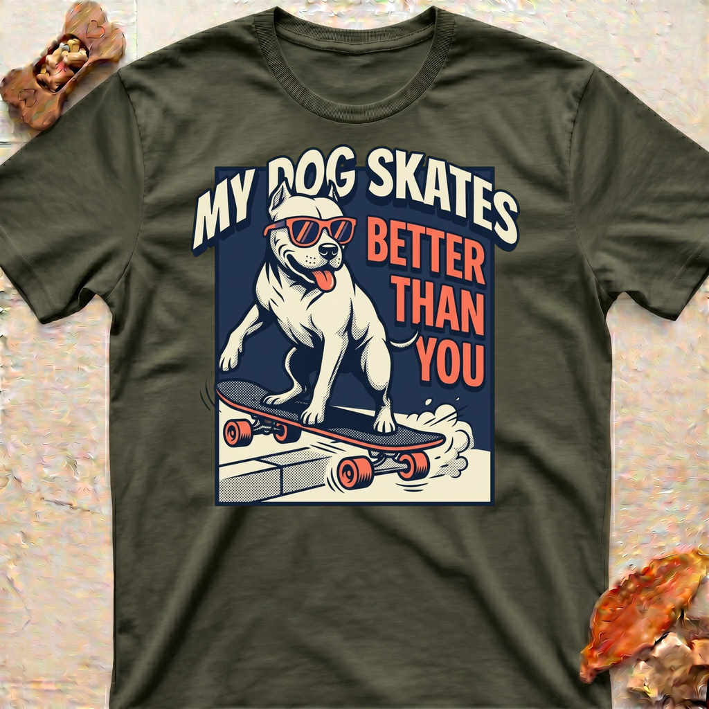 Smiling Skating Pitbull T-Shirt
