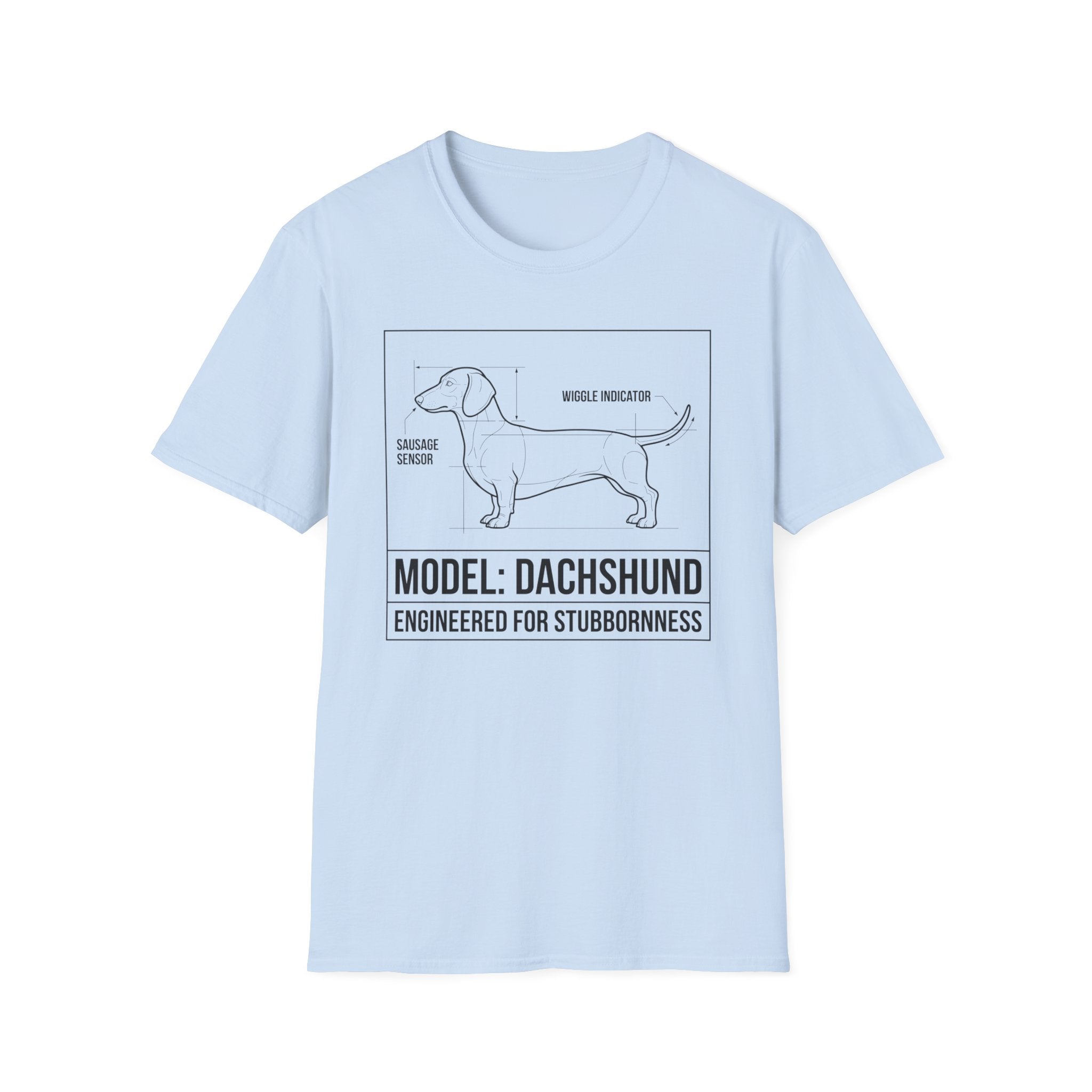 Dachshund T-Shirt – “Model: Dachshund — Engineered for Stubbornness” Graphic Tee