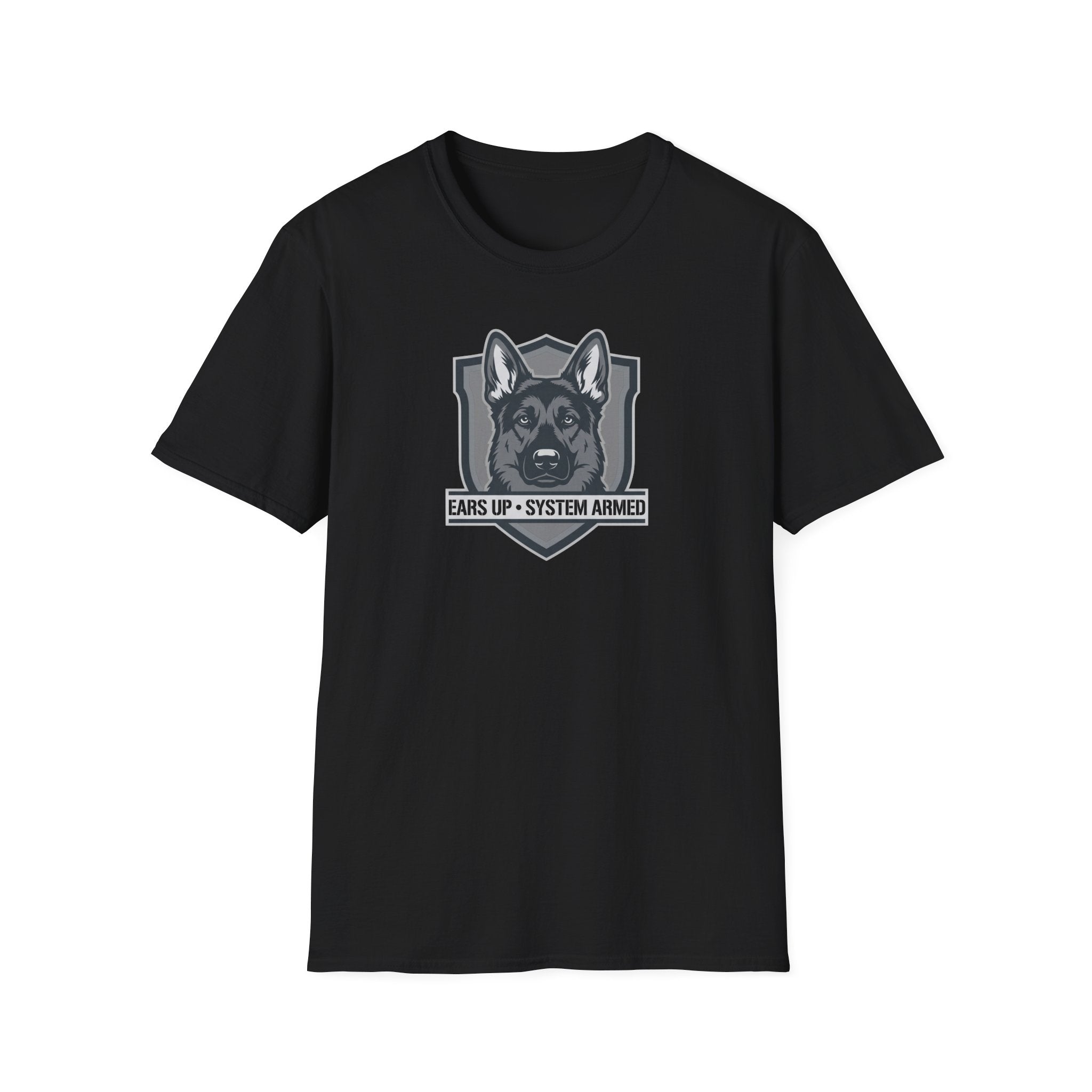 German Shepherd Badge T-Shirt — "Ears Up / System Armed" K9 Handler Tee