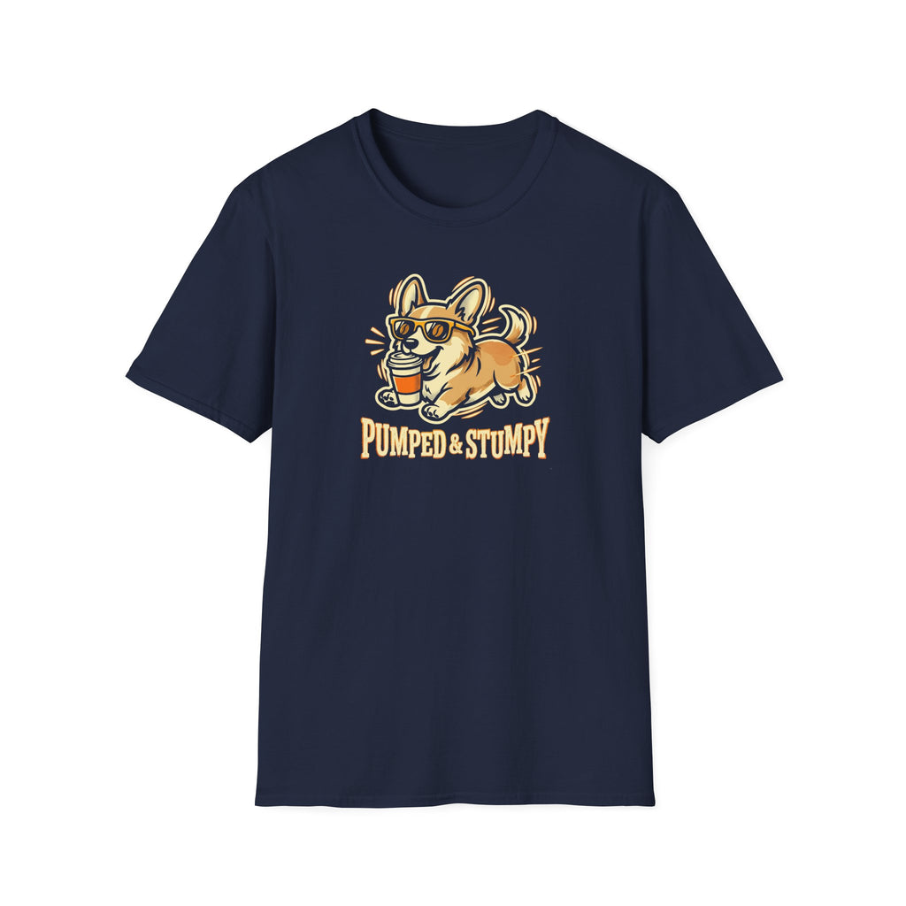 Corgi Coffee Tee — "Pumped & Stumpy" Cute Dog Graphic T-Shirt