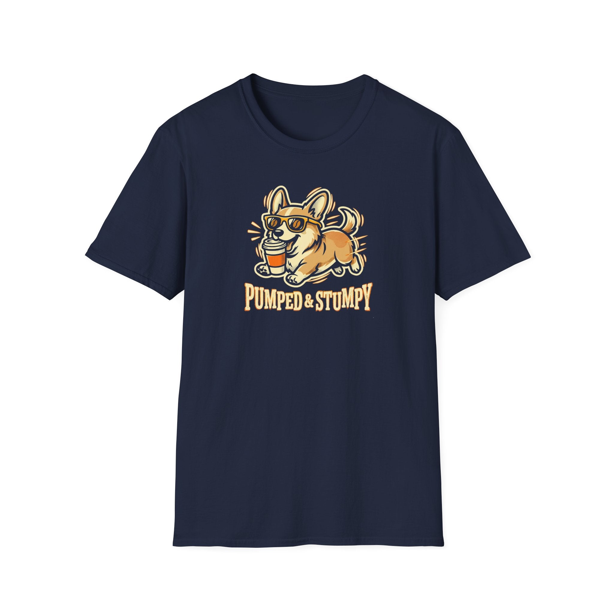 Corgi Coffee Tee — "Pumped & Stumpy" Cute Dog Graphic T-Shirt