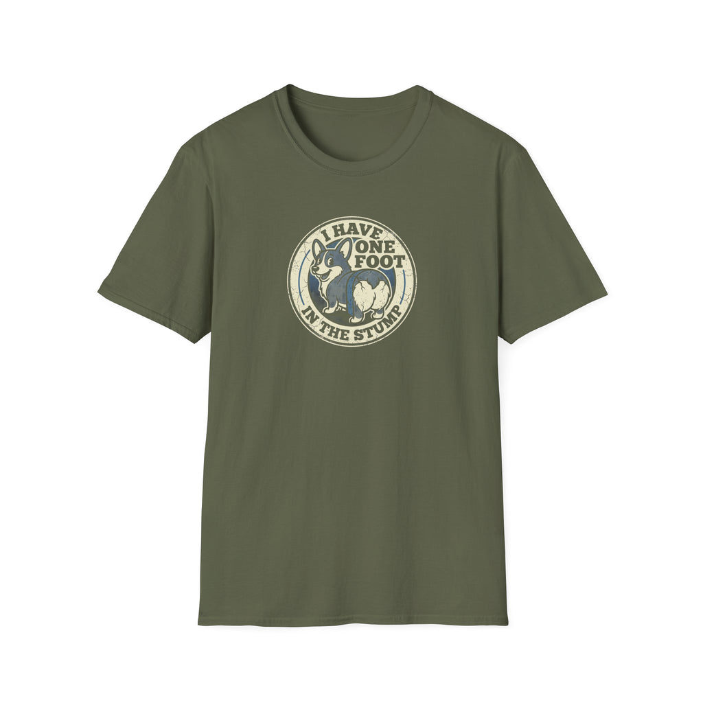 T-Shirt — “I Have One Foot in the Stump” Vintage Corgi Graphic Tee