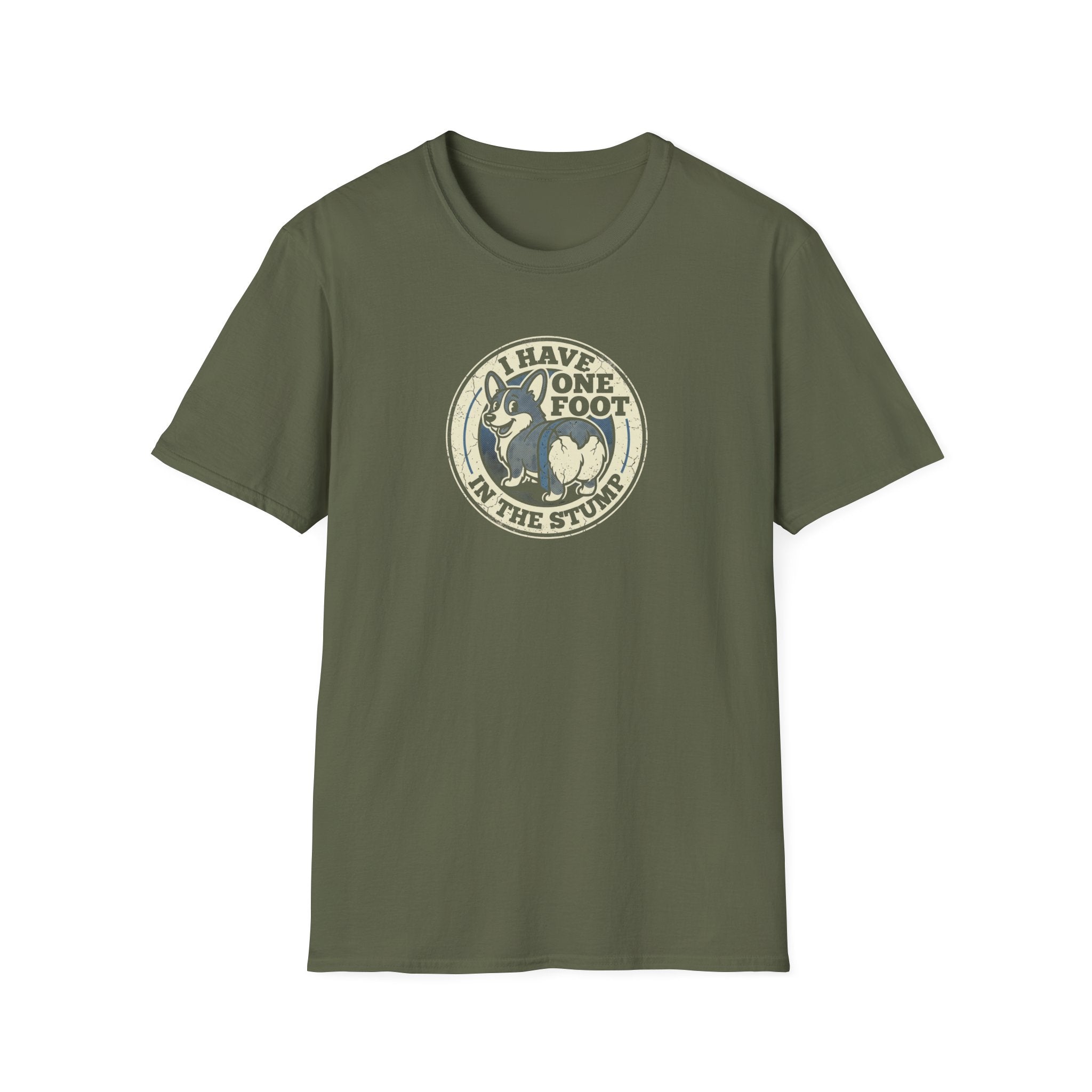 T-Shirt — “I Have One Foot in the Stump” Vintage Corgi Graphic Tee