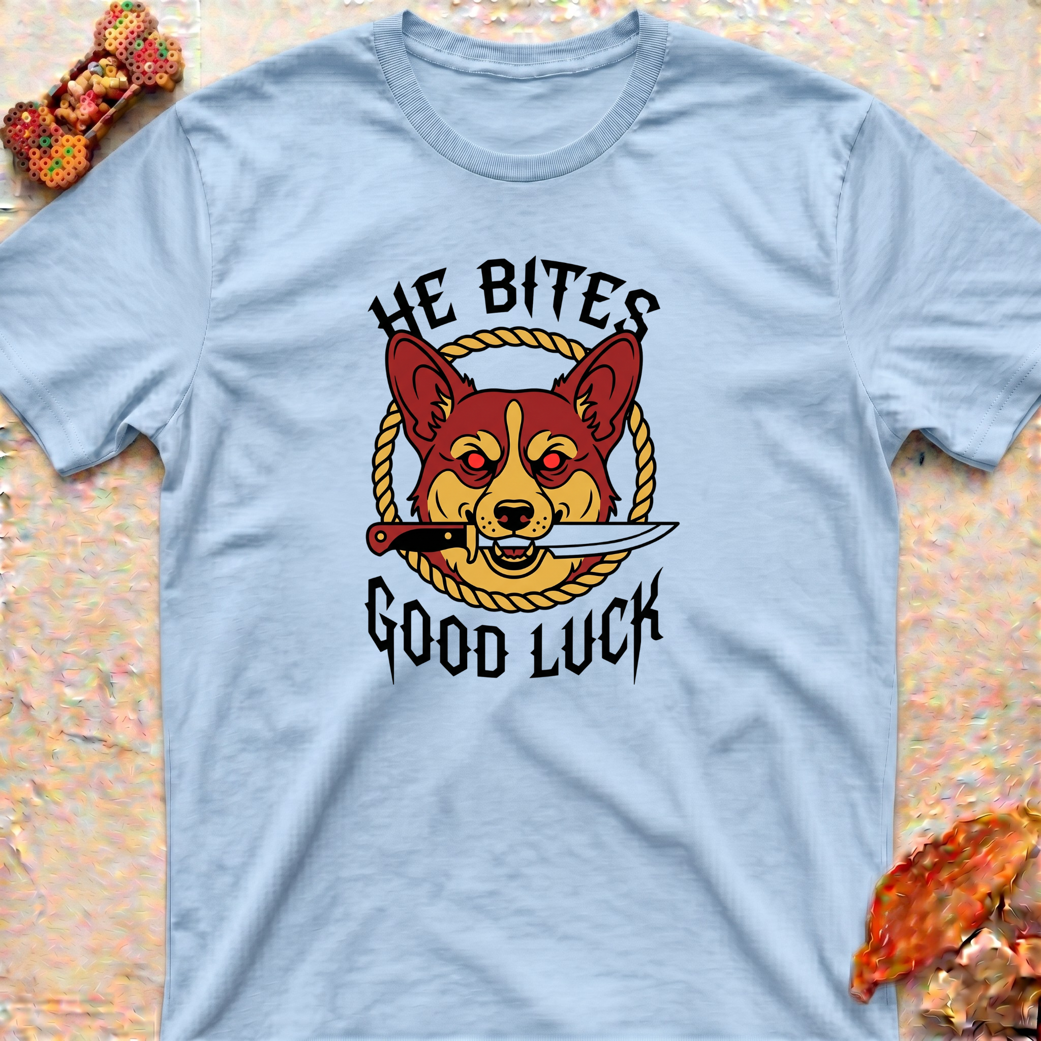 Corgi T-Shirt - He Bites, Good Luck