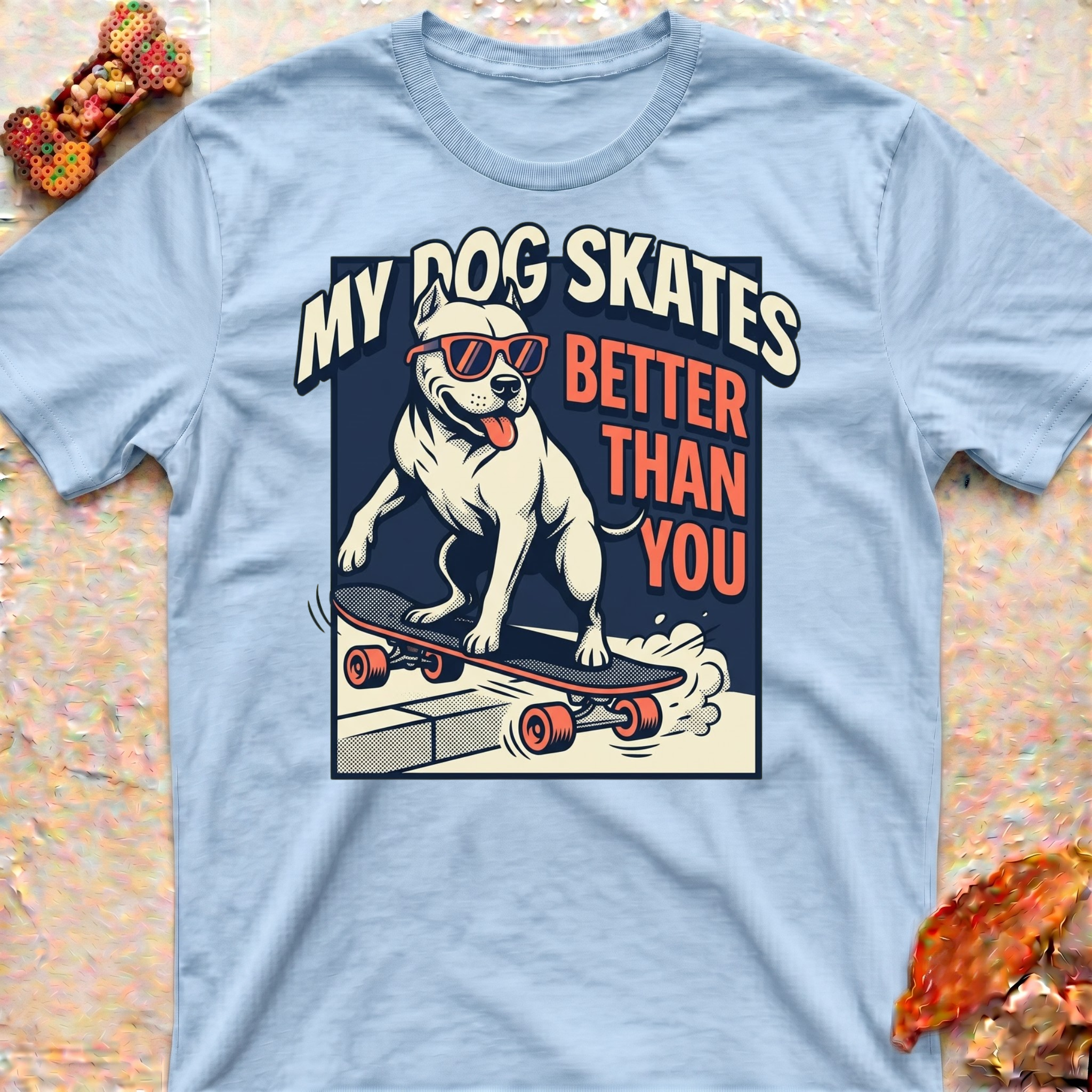 Smiling Skating Pitbull T-Shirt