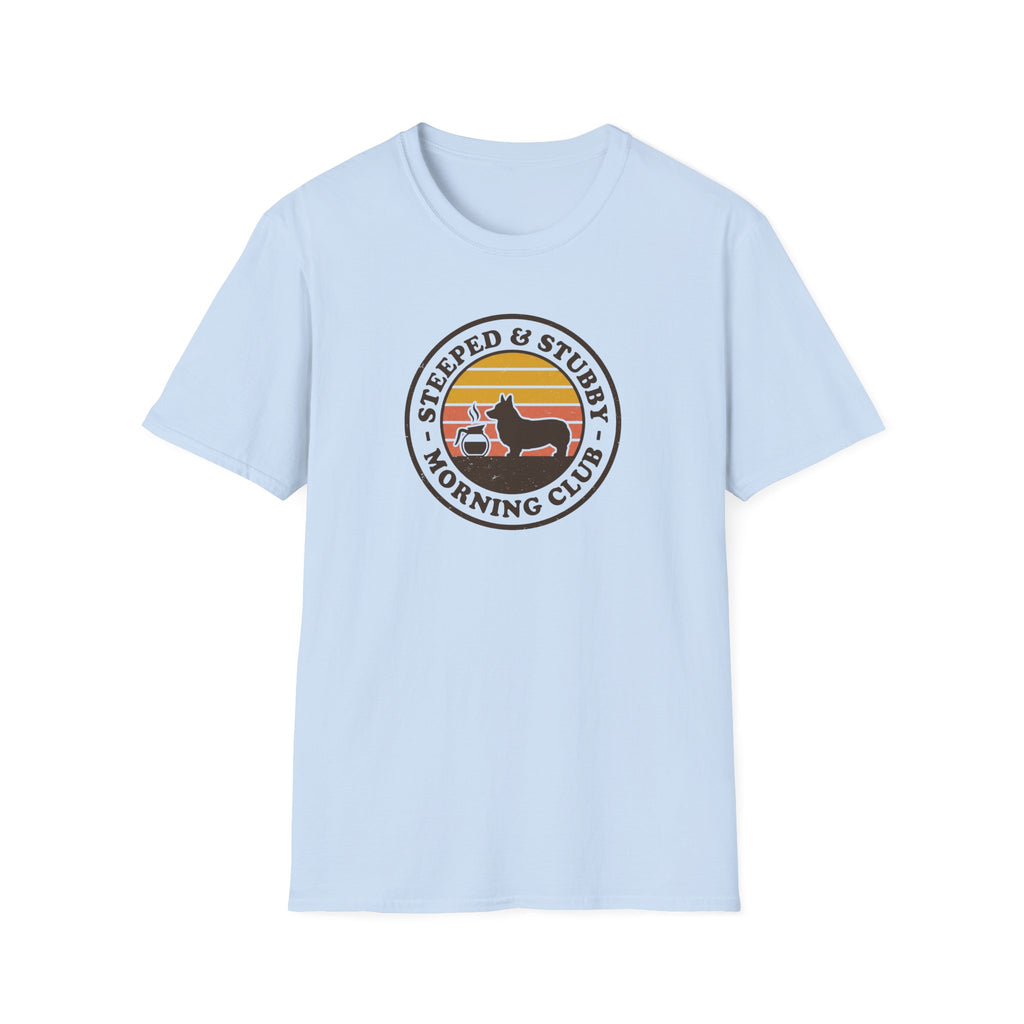 Steeped & Stubby Morning Club T-Shirt — Retro Coffee & Dachshund Logo Tee