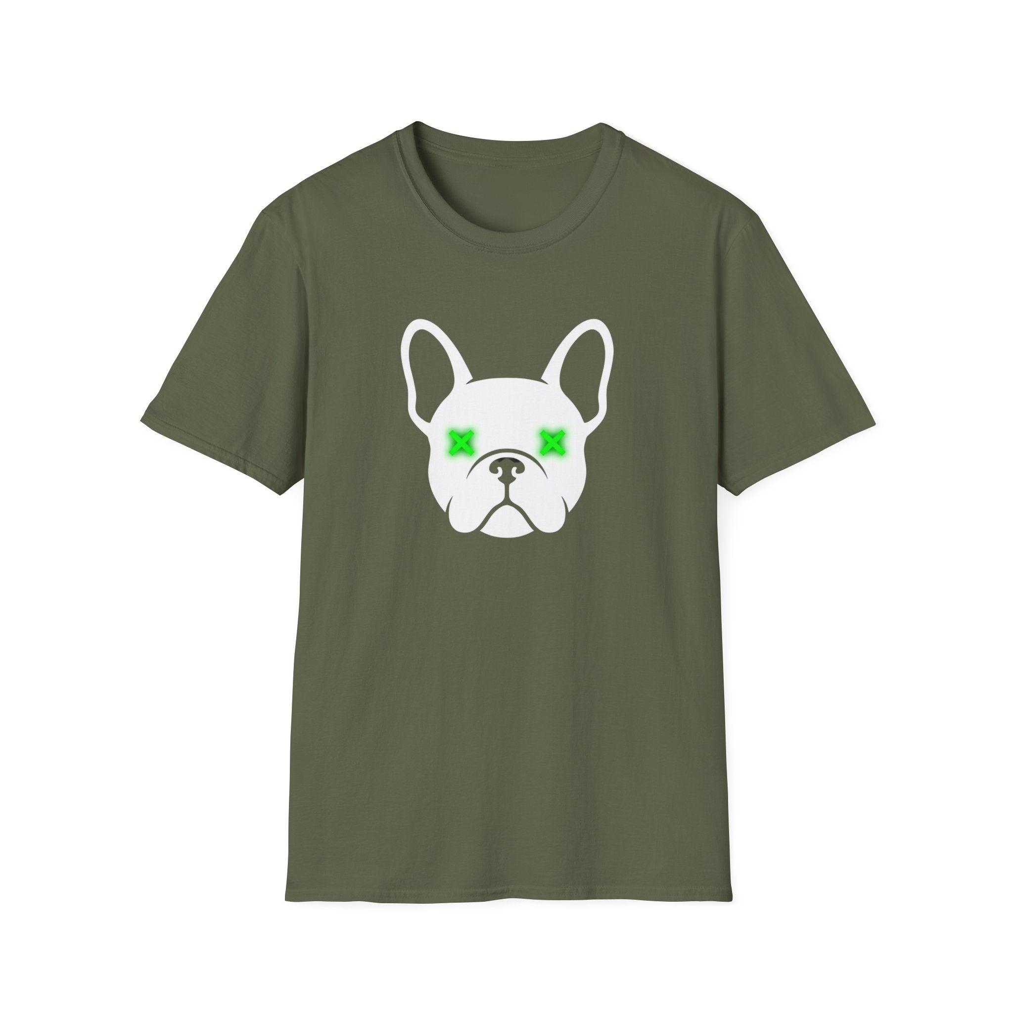 French Bulldog Tee — Neon Green Star Eyes Dog Shirt
