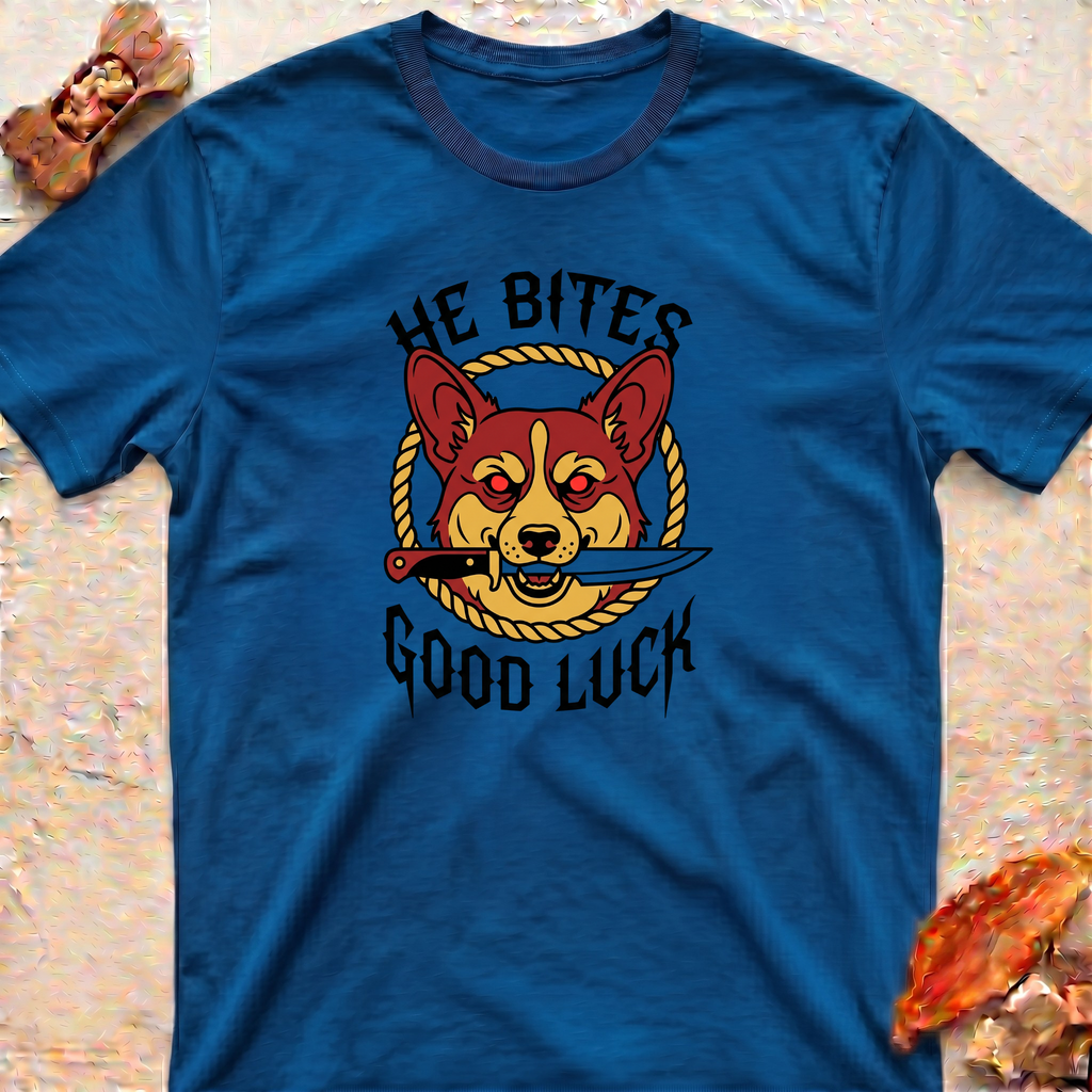 Corgi T-Shirt - He Bites, Good Luck