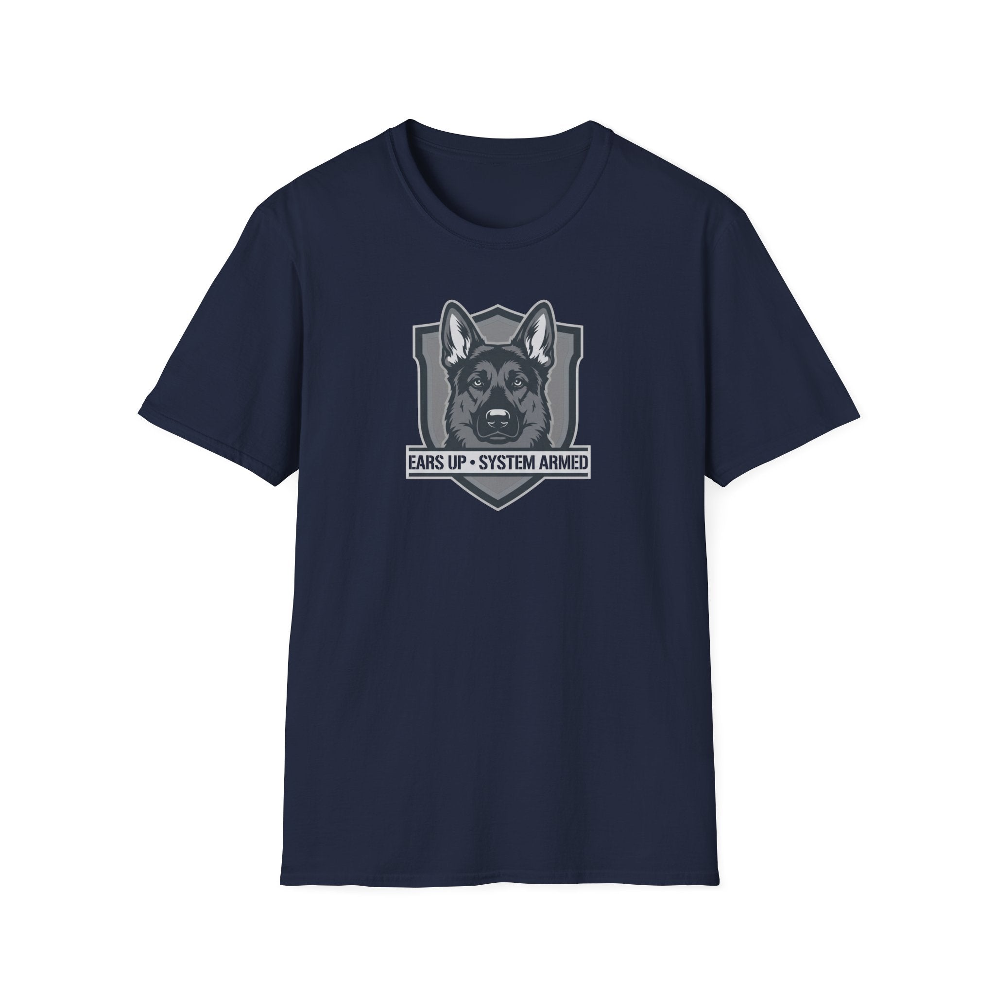 German Shepherd Badge T-Shirt — "Ears Up / System Armed" K9 Handler Tee