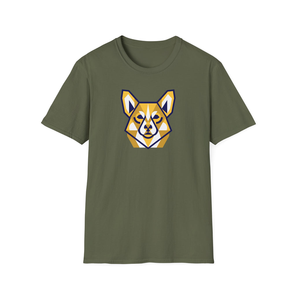 Geometric Corgi Graphic T-Shirt — Minimal Dog Face Tee for Pet Lovers