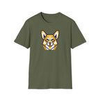 Geometric Corgi Graphic T-Shirt — Minimal Dog Face Tee for Pet Lovers