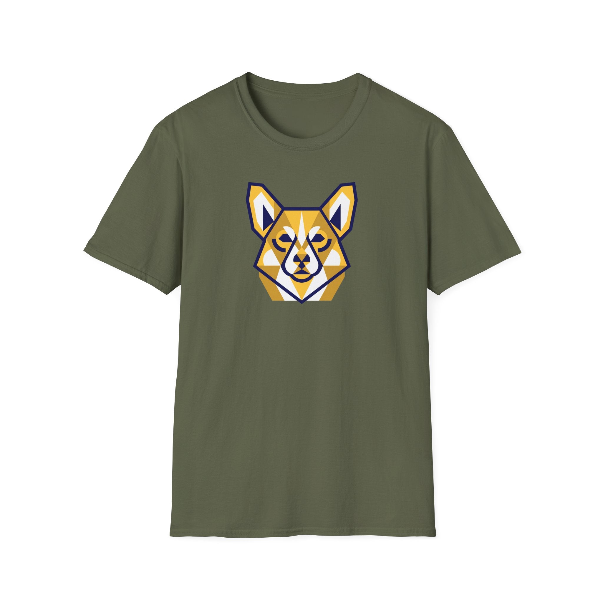 Geometric Corgi Graphic T-Shirt — Minimal Dog Face Tee for Pet Lovers