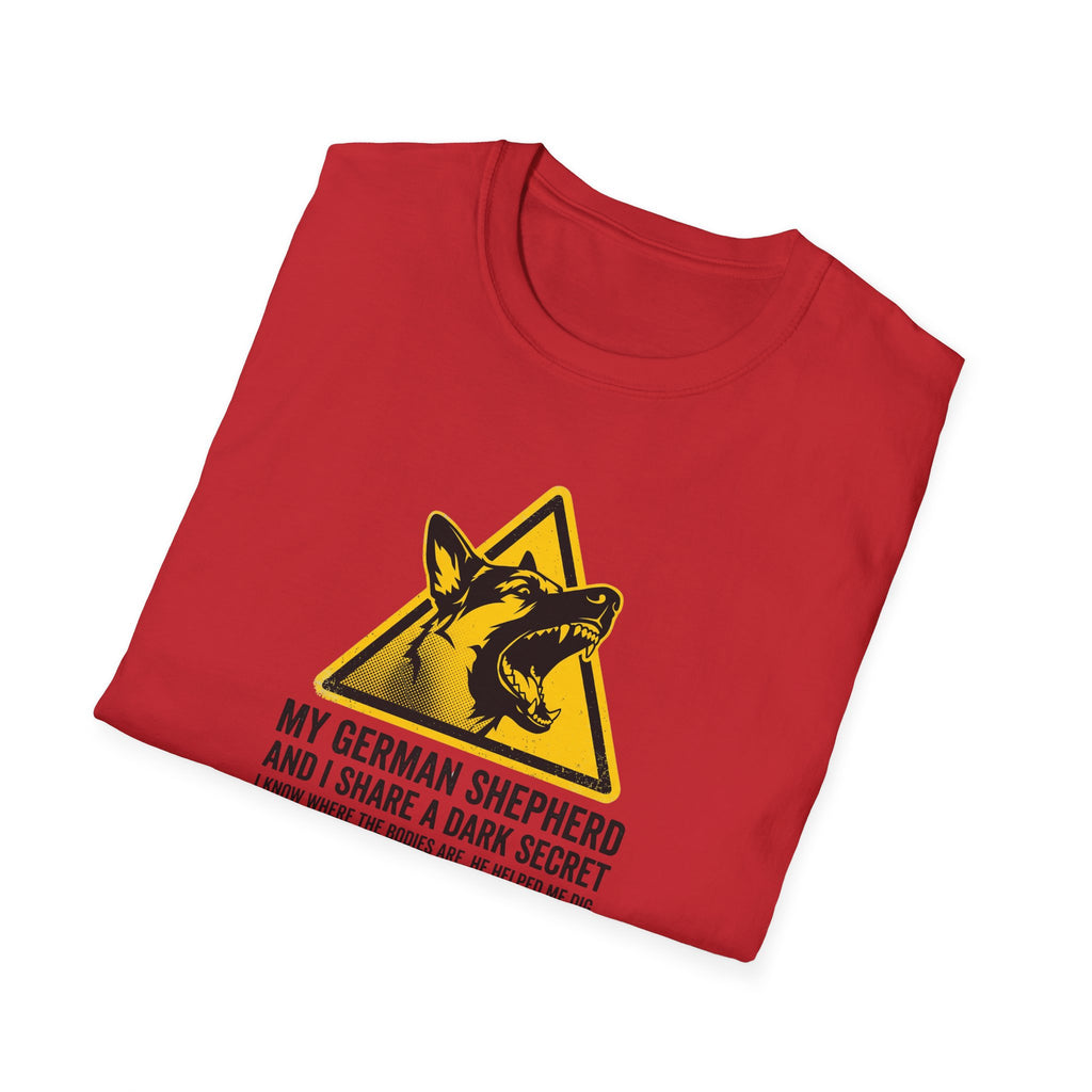 German Shepherd Dog T-Shirt — “My German Shepherd and I Share a Dark Secret” Graphic Tee